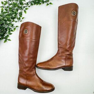 Tory Burch Knee High Junction Leather Riding Boots Brown